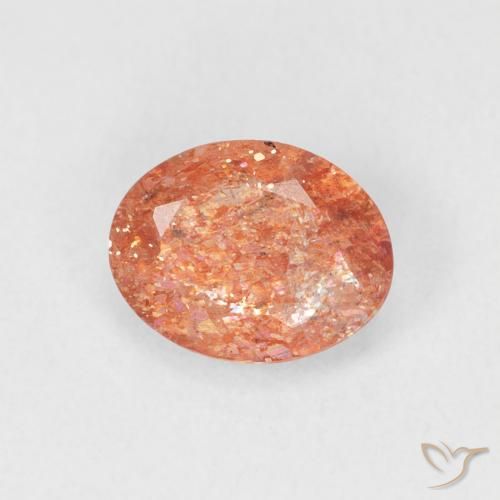 Pietra solare Arancione rossastra naturale da 0.98 ct, Ovale, Traslucido