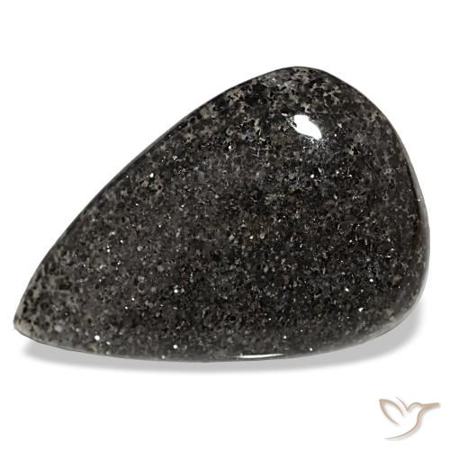 34.68ct nero pietra del sole, taglio a pera, traslucido