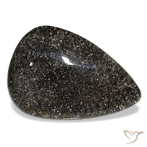 Pietra del sole naturale nero da 23,50 ct, taglio a pera, traslucido