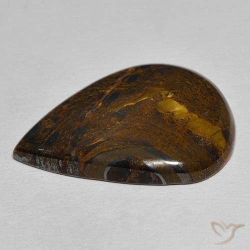Matrice di occhio di tigre Cedar Brown naturale da 31.52 ct, Forma a pera, Opaco