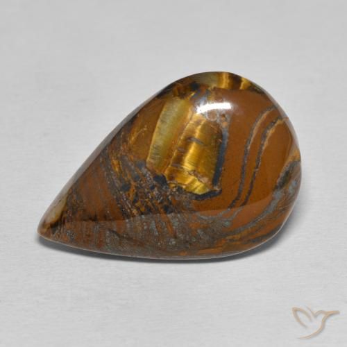 28.22ct Naturale Marrone medio Matrice di occhio di tigre, Forma a pera, Opaco