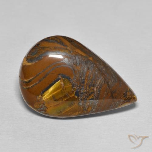 Matrice di occhio di tigre Marrone medio naturale da 28.22 ct, Forma a pera, Opaco
