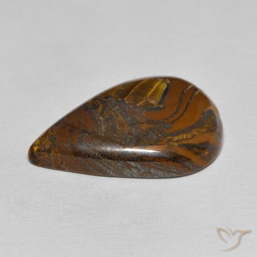 Matrice di occhio di tigre Marrone medio naturale da 28.22 ct, Forma a pera, Opaco