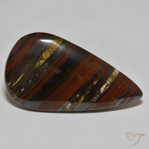 Matrice di occhio di tigre Medium Dark-Brown naturale da 39.26 ct, Forma a pera, Opaco