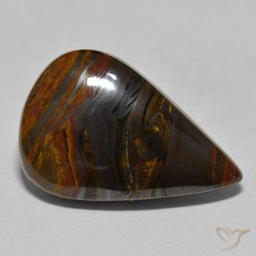Matrice di occhio di tigre Medium Dark-Brown naturale da 27.95 ct, Forma a pera, Opaco