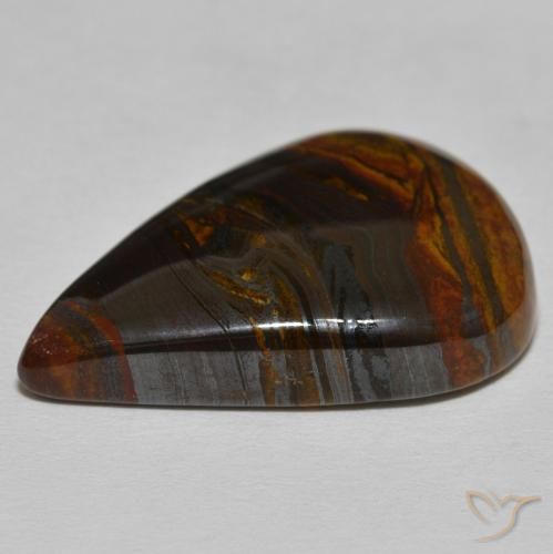 Matrice di occhio di tigre Medium Dark-Brown naturale da 27.95 ct, Forma a pera, Opaco