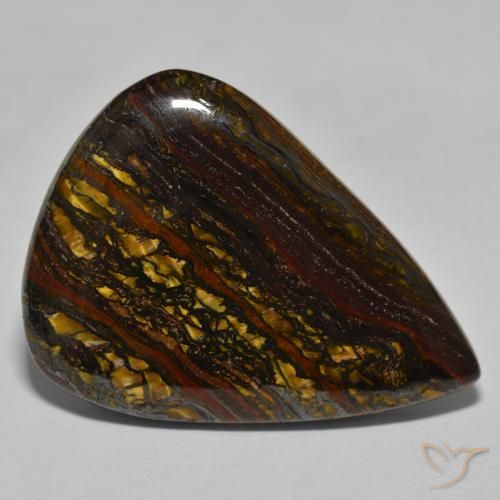 Matrice di occhio di tigre Hickory Brown naturale da 52.44 ct, Forma a pera, Opaco