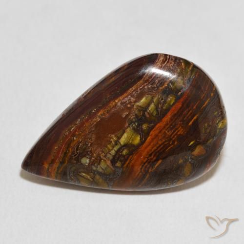 25.27ct Naturale Multicolore Matrice di occhio di tigre, Forma a pera, Opaco