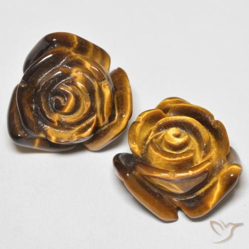 Gemme di Occhio di tigre Marrone dorato naturale da 24.80 ct, Taglio a fiore, Opaco