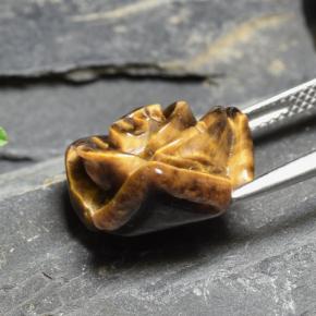 Tiger's eye naturale marrone da 10,88 ct, taglio fiore, opaco