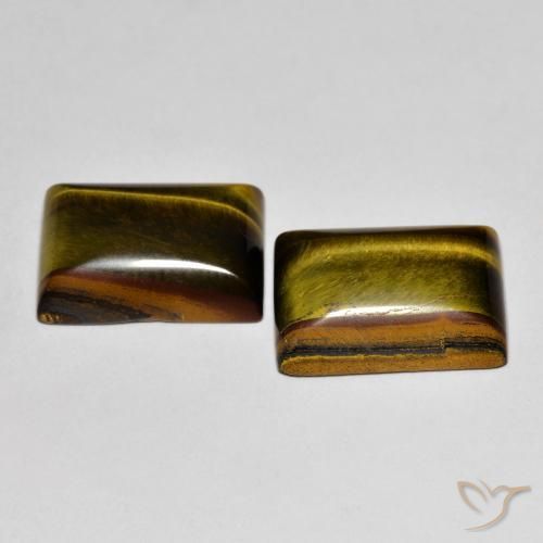 Gemme di Occhio di tigre Marrone dorato naturale da 13.55 ct, Taglio a baguette, Opaco
