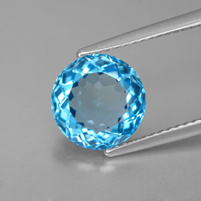Topazio naturale blu da 3,40 ct, taglio rotondo, VVS-VS