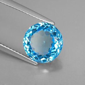 Topazio naturale blu da 3,40 ct, taglio rotondo, VVS-VS