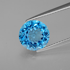 Topazio naturale blu da 3,31 ct, taglio rotondo, VVS