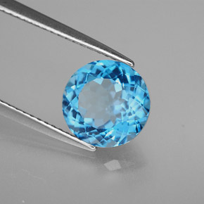 Topazio naturale blu da 3,31 ct, taglio rotondo, VVS