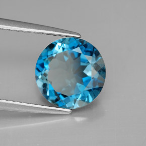 Topazio naturale blu da 2,95 ct, taglio rotondo, VVS