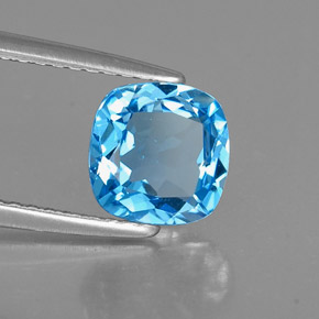 Topazio naturale blu da 1,55 ct, taglio a cuscino, VS
