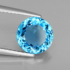 Topazio naturale blu da 2,08 ct, taglio rotondo, VVS-VS