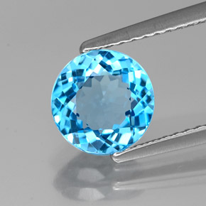 Topazio naturale blu da 1,86 ct, taglio rotondo, VVS