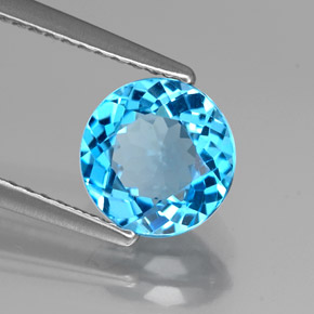 Topazio naturale blu da 1,86 ct, taglio rotondo, VVS