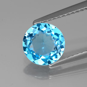 Topazio naturale blu da 1,49 ct, taglio rotondo, VVS