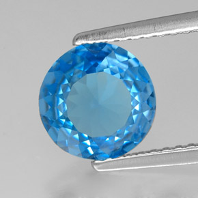 Topazio naturale blu da 1,72 ct, taglio rotondo, VVS