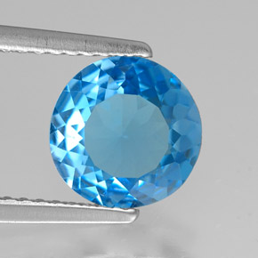 Topazio naturale blu da 1,72 ct, taglio rotondo, VVS