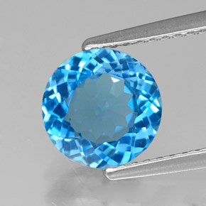 Topazio naturale blu da 1,98 ct, taglio rotondo, VVS
