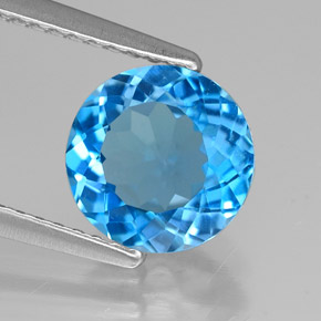 Topazio naturale blu da 1,98 ct, taglio rotondo, VVS