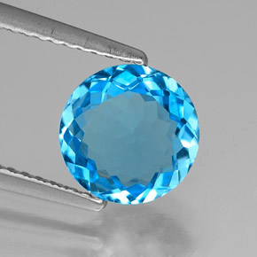 Topazio naturale blu da 1,94 ct, taglio rotondo, VVS