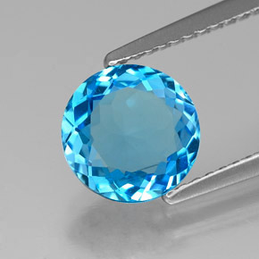Topazio naturale blu da 1,94 ct, taglio rotondo, VVS