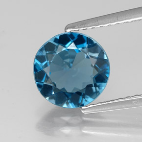 Topazio naturale blu da 1,90 ct, taglio rotondo, VVS-VS