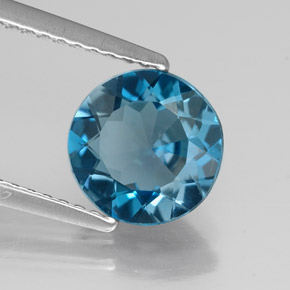 Topazio naturale blu da 1,90 ct, taglio rotondo, VVS-VS