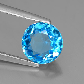 Topazio naturale blu da 2,01 ct, taglio rotondo, VVS