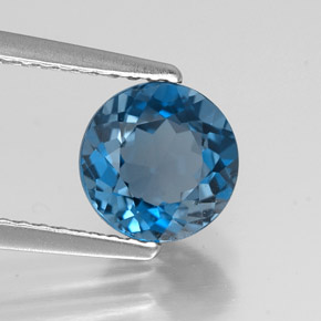 Topazio naturale blu da 1,74 ct, taglio rotondo, VVS
