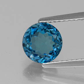 Topazio naturale blu da 1,71 ct, taglio rotondo, VVS