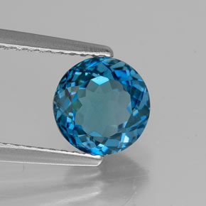 Topazio naturale blu da 1,71 ct, taglio rotondo, VVS