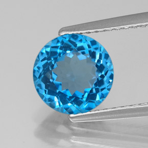 Topazio naturale blu da 2,18 ct, taglio rotondo, VVS