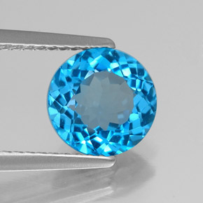 Topazio naturale blu da 2,18 ct, taglio rotondo, VVS
