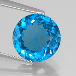 Topazio naturale blu da 3,15 ct, taglio rotondo, VVS
