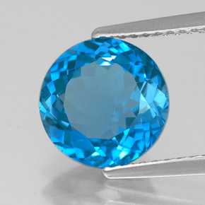 Topazio naturale blu da 3,15 ct, taglio rotondo, VVS