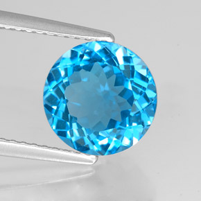 Topazio naturale blu da 3,09 ct, taglio rotondo, VVS