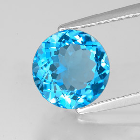 Topazio naturale blu da 3,09 ct, taglio rotondo, VVS