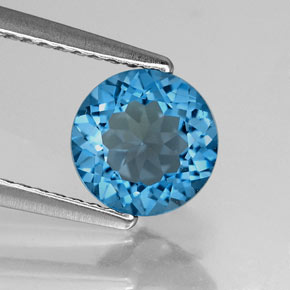 Topazio naturale blu da 1,64 ct, taglio rotondo, VVS
