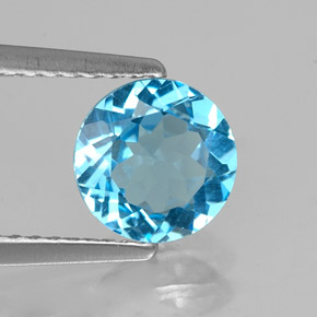 Topazio naturale blu da 1,34 ct, taglio rotondo, VVS-VS