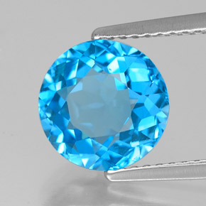 Topazio naturale blu da 3,14 ct, taglio rotondo, VVS