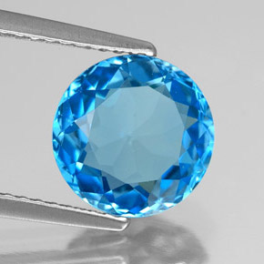 Topazio naturale blu da 3,37 ct, taglio rotondo, VVS-VS