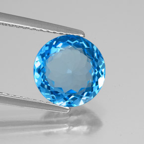 Topazio naturale blu da 2,96 ct, taglio rotondo, VVS-VS