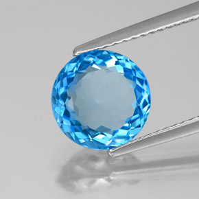 Topazio naturale blu da 2,96 ct, taglio rotondo, VVS-VS