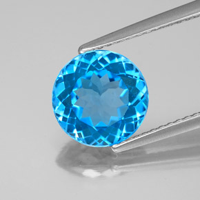 Topazio naturale blu da 3,03 ct, taglio rotondo, VS-SI